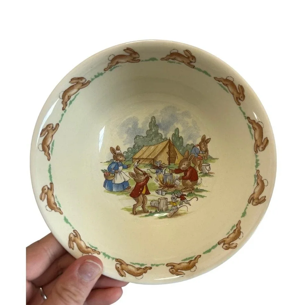 Vintage Bunnykins Bowl & Beatrix Potter Mrs. Rabbit Figurine Set